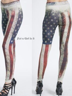 Vocal Apparel Women's Stone Gray Tie Dye American Flag Stretch Leggings S M L XL